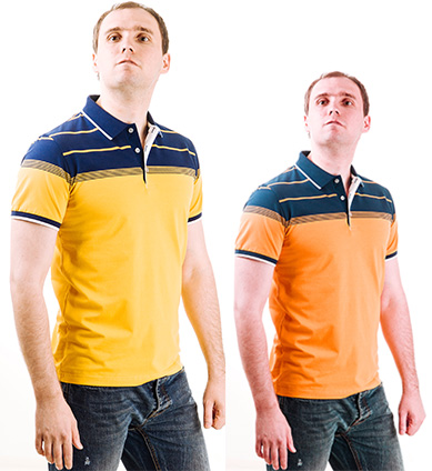 man wearing orange tshirt color correction sample