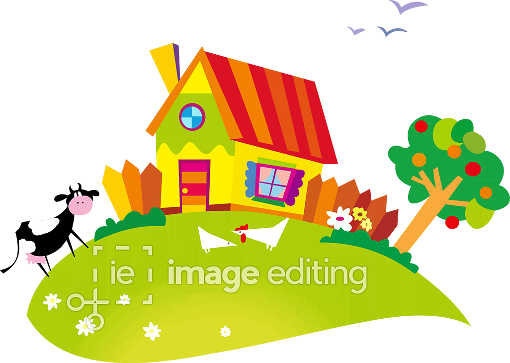 Small house with cow and chicken vector image