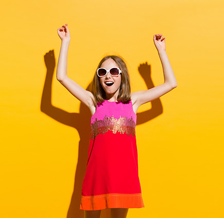 happy girl drop shadow on background by image editing