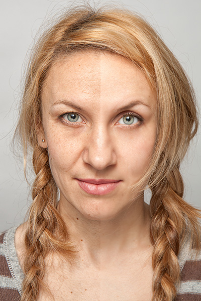 old lady face wrinkle retouch before and after effects
