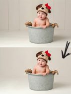 Before and after image of baby inside bucket photo