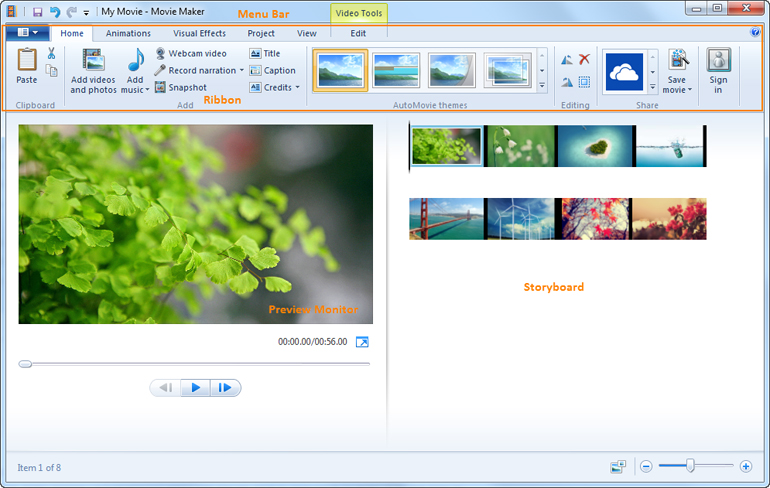 Windows Movie Maker Interface 