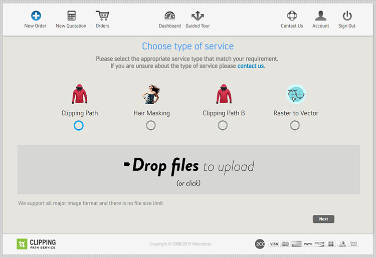 screenshot of ClippingPathService App Dashboard
