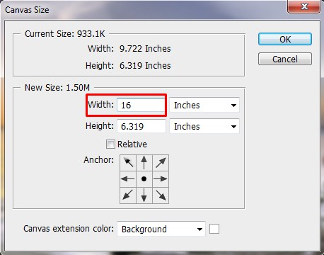 changing width value in canvas size platform