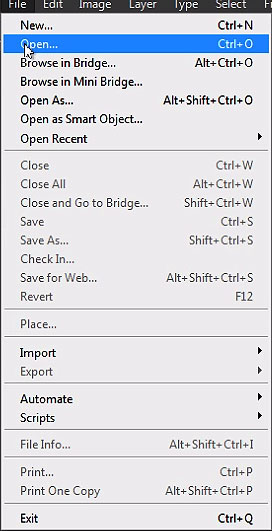 Select File menu and choose Open shown