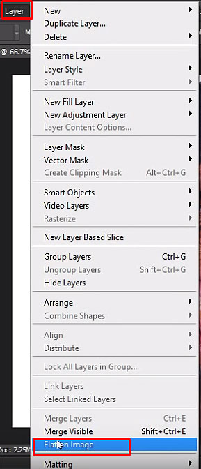 Select Layer menu and then Flatten image