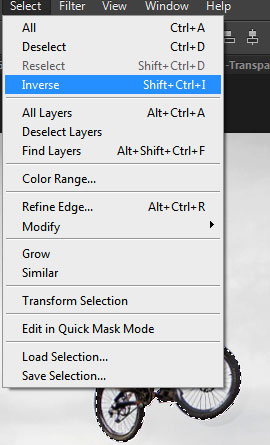 Choose Select from the menu bar and then Inverse