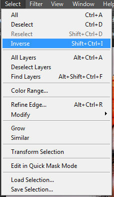 Choose Select and then Inverse