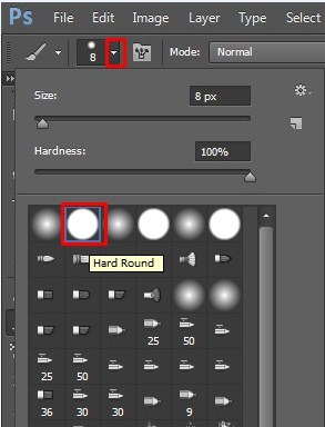 Hard brush tool is being selected