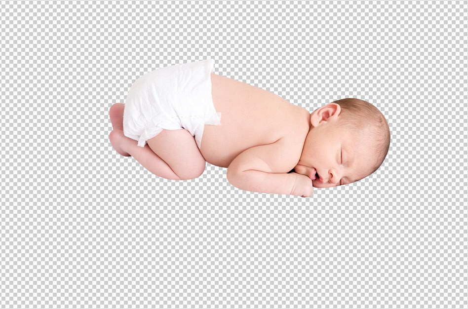 A baby is sleeping on a transparent background