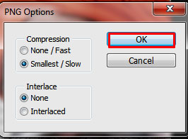 In PNG Options box OK is selected 