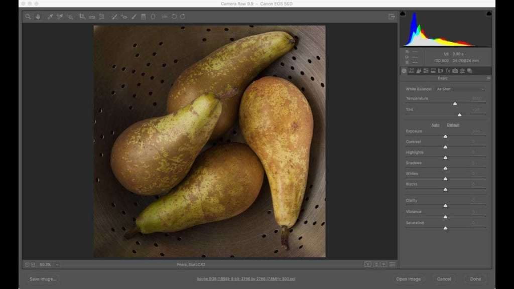 Four pears inside an utensil
